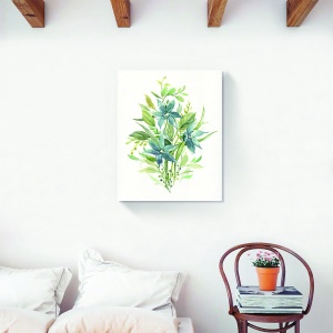 Tablou decorativ canvas cu flori de primavara pe fundal verde 60x75 cm