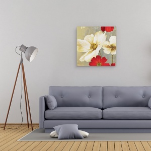 Tablou canvas - Flori, Flori, Alb, Rosu, Pictura, 60 x 60 cm - Img 2