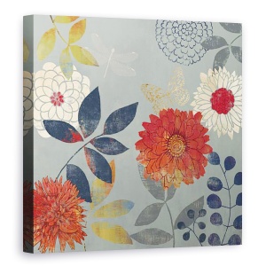 Tablou canvas - Flori, Flori, Rosu, Alb, Albastru Fundal, Pictura, 60 x 60 cm