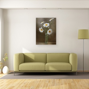 Tablou canvas - Flori, Gerbera, Alb, Vaza, Pictura, 50 x 70 cm - Img 2