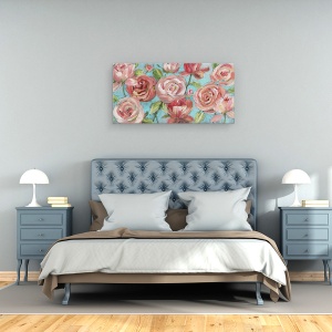 Tablou canvas - Flori, Rosu, Roz, Pictura, 50 x 100 cm - Img 2
