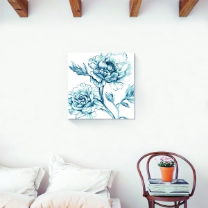 Tablou canvas flori trandafiri albi şi albastri 60 x 60 cm