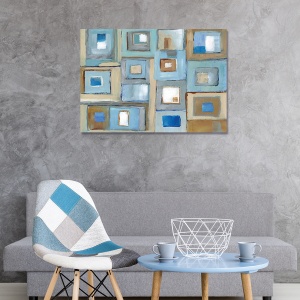 Tablou decorativ abstract pe canvas cu forme albastre 60x80 cm