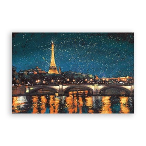 Tablou Canvas - Franta, Paris, Turnul Eiffel, Oras, Cladiri, Pod, Noapte, Lumini, Pictura, 80 x 120 cm