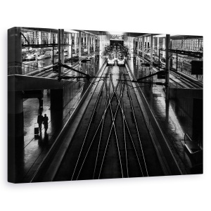 Tablou canvas - Gara, Alb-Negru, Statie, Tren, Madrid, Atocha, 80 x 120 cm