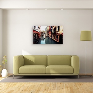 Tablou canvas - Gondolierul, Venetia, Rosu, Italia, Arhitectura, Gondolier, 50 x 80 cm - Img 2