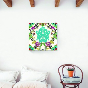 Tablou decorativ Ikat canvas cu flori 60x60 cm