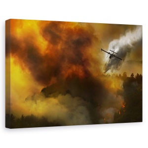 Tablou canvas - Incendiu In Parcul National Cilento - Italia, Padure, Avion, Apa, Fum, 60 x 90 cm