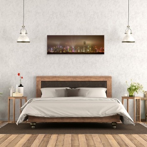 Tablou canvas - Insula Hong Kong, Noapte, Arhitectura, Cer, Peisaj Urban, Oras, 30 x 90 cm - Img 3