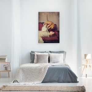 Tablou canvas - Iubitor De Pisici, Conceptual, Femeie, Animal Captiv, Purpuriu, 60 x 90 cm - Img 3