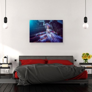 Tablou canvas - Luna Albastra, Scara, Rochie, Flori, 40 x 60 cm - Img 3