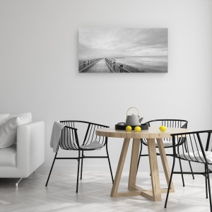 Tablou canvas - Lungul Pod De Liemn, Pod, Danemarca, Alb-Negru, Apa, Fiord, 50 x 100 cm - Img 4