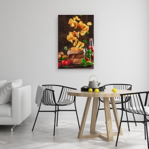 Tablou canvas - Mancare Convenabila Pentru O Vreme Furtunoasa, Chips, Crocante, Busuioc, Ierburi, Rosii, 40 x 60 cm - Img 2