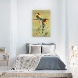 Tablou canvas - Mancatorii De Albine Indragostiti, Pasari, Crenguta, Ramura, 40 x 60 cm - Img 3