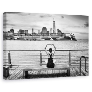 Tablou canvas - Momentum, NYC, Hudson, Alb-Negru, Pod, Barca, 60 x 90 cm
