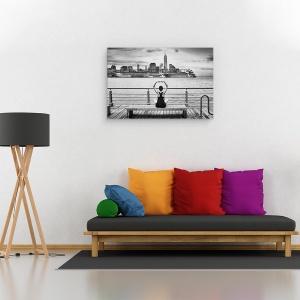 Tablou canvas - Momentum, NYC, Hudson, Alb-Negru, Pod, Barca, 60 x 90 cm - Img 2