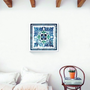 Tablou decorativ modern living cu frunze albastre pe canvas 60x60 cm