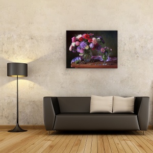 Tablou Canvas - Natura Moarta Cu Asteri si Zinnias, 50 x 70 cm - Img 2