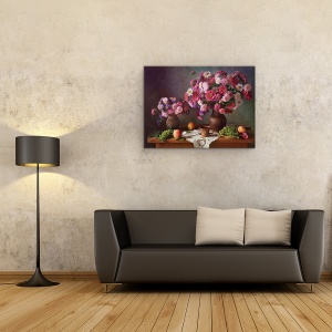 Tablou Canvas - Natura Moarta cu Buchete De Asteri si Struguri, 60 x 80 cm - Img 2