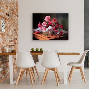 Tablou Canvas - Natura Moarta Cu Trandafiri si Fructe De Padure, 60 x 80 cm - Img 4