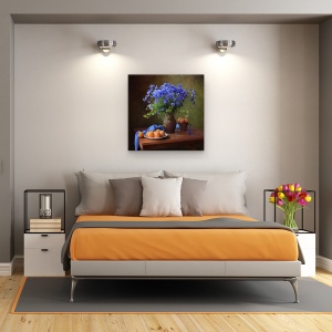 Tablou Canvas - Natura Moarta Cu Un Buchet De Flori De Porumb Si Caise, 60 x 60 cm - Img 3