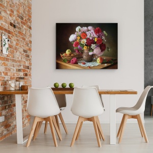 Tablou Canvas - Natura Moarta Cu Un Buchet De Flori si Mere, 60 x 80 cm - Img 4