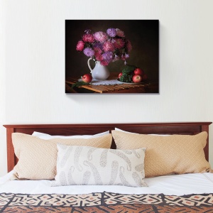 Tablou decorativ canvas natură moartă cu bujori și fructe