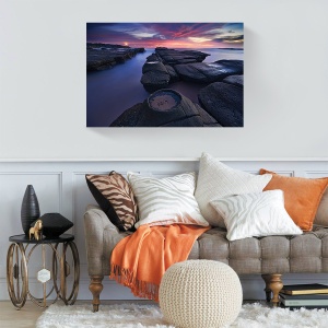 Tablou decorativ peisaj în ceață la apus pe canvas 60x90 cm