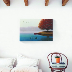 Tablou decorativ natură toamnă pe lângă lac pe canvas 60x90 cm