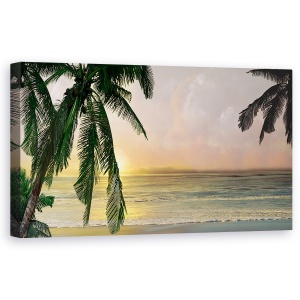 Tablou canvas - Natura, Peisaj, Marea, Valuri, Apus De Soare, Palmier, Pictura, 50 x 100 cm