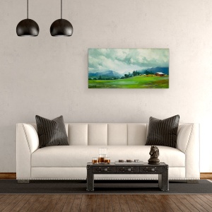 Tablou canvas - Natura, Peisaj, Munti, Litoral Verde, Nori, Pictura, 50 x 100 cm - Img 2