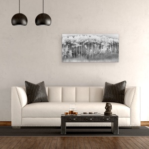 Tablou canvas - Natura, Peisaj, Padure, Alb-Negru, Pictura, 50 x 100 cm - Img 2