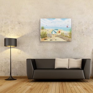 Tablou canvas - Natura, Peisaj, Vara, Mare, Floarea-Soarelui, Umbrela, Pictura, 75 x 100 cm - Img 2