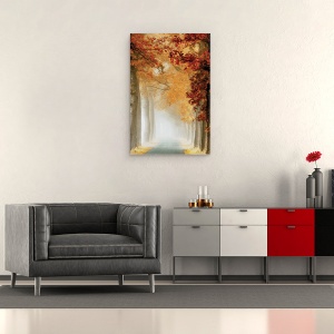 Tablou canvas - Natura, Peisajul, CopacII, Frunzele Galbene si RosII, Toamna, 80 x 120 cm - Img 2