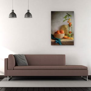 Tablou Canvas - Natura Statica Cu Clementine, Portocale, Clementine, Tabel, Physalis, Fructe, 60 x 90 cm - Img 2