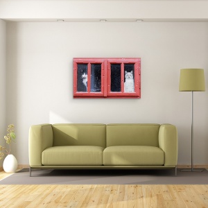 Tablou canvas - O Camera Cu Vedere, Animal, Rosu, Cadru, Pisica, 50 x 80 cm - Img 2