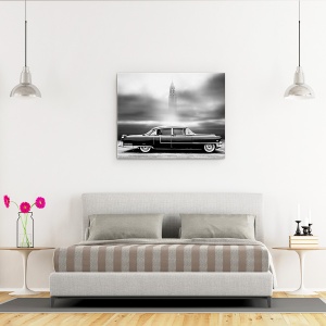 Tablou canvas - O Fisura In Lume, Editare Creativa, Alb-Negru, Clasic, Masina, Vechi, 60 x 75 cm - Img 3