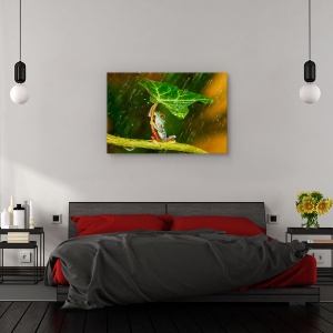 Tablou canvas - O, nu! :( Ploua!, Animal, Broasca, Umbrela, Ploaie, 60 x 90 cm - Img 3