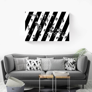 Tablou decorativ abstract alb-negru pe canvas cu dungi