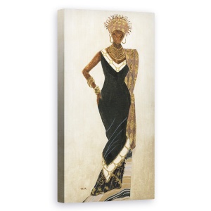 Tablou canvas - Oameni, Femeie Africana, Costum Popular, Rochie Neagra, Pictura, 50 x 100 cm