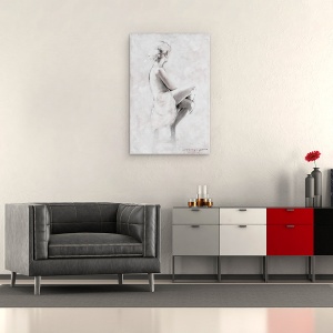 Tablou canvas - Oameni, Femeie, Alb-Negru, Rapsodia, Pictura, 80 x 120 cm - Img 2