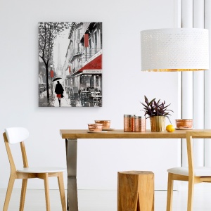 Tablou canvas - Oras, Cladiri, Paris, Oameni, Cafenea, Ploaie, Pictura, 50 x 70 cm - Img 4