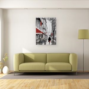 Tablou canvas - Oras, Cladiri, Paris, Oameni, Cafenea, Ploaie, Pictura, 60 x 80 cm - Img 2