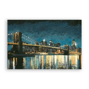 Tablou Canvas - Oras, Cladiri, Pod, Noapte, Lumini, Pictura, 60 x 90 cm