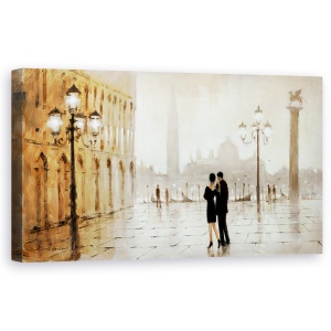 Tablou canvas - Oras, Cladiri, Seara, Cuplu In Dragoste, Pictura, 50 x 100 cm