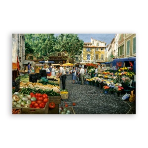 Tablou Canvas - Oras, Piata, Flori, Legume, Pictura, 80 x 120 cm