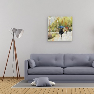 Tablou canvas - Orase si Arhitectura, Oras, Oameni, Ploaie, Umbrela, Pictura I, 60 x 60 cm - Img 2
