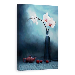 Tablou Canvas - Orhidee Si Cirese, Orhidee, Cirese, Floare, Fructe, Viata, 60 x 90 cm