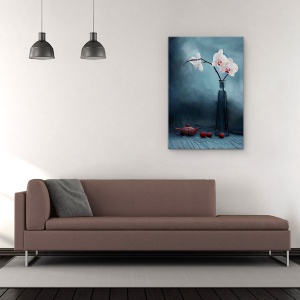 Tablou Canvas - Orhidee Si Cirese, Orhidee, Cirese, Floare, Fructe, Viata, 80 x 120 cm - Img 2