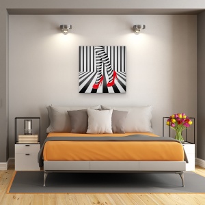 Tablou Canvas - Pantofi Rosii, Zebra, Rosu, Tocuri Inalte, Moda, Dungi, 90 x 90 cm - Img 3